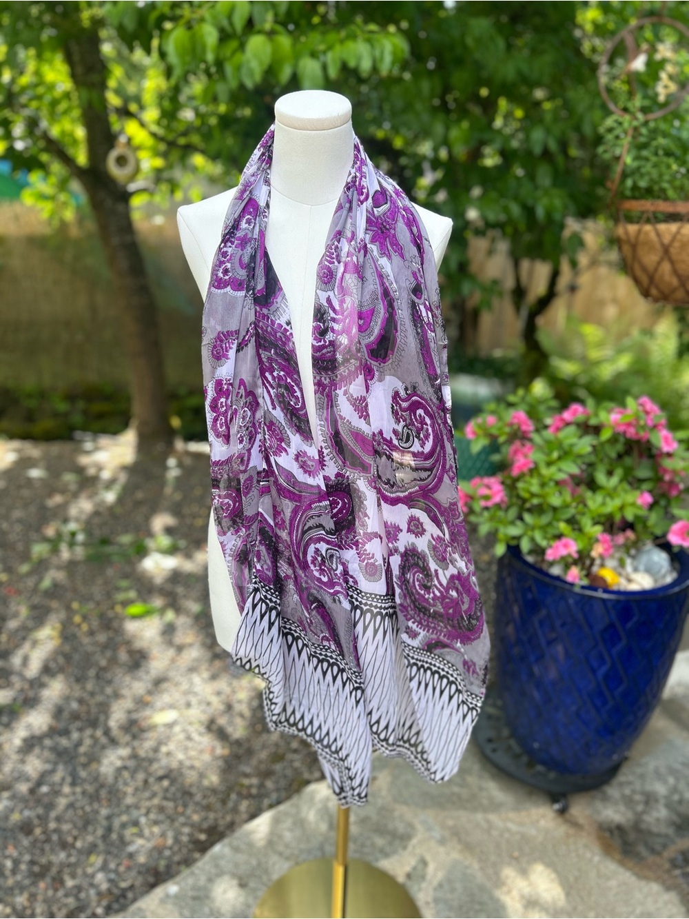 Lightweight Purple Paisley Women's Scarf - Picture 2 of 4